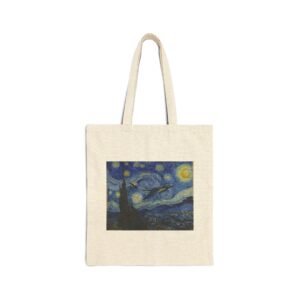 How to Train Your Dragon Starry Night Cotton Canvas Tote Bag, Natural or Black, HTTYD Gift Bag | Eco-Friendly, Art Lover, Shopping, Van Gogh