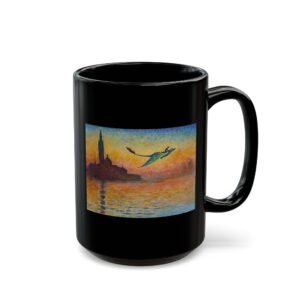 How to Train Your Dragon Starry Night San Giorgio Maggiore Black Coffee Mug, Artistic Cup, Toothless and Hiccup Flying, HTTYD Inspirational