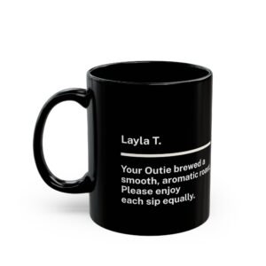 Personalized Severance Innie Black Coffee Mug with Lumon Industries Logo - Outie Made Coffee, Ms. Casey Quote, Please Enjoy Equally